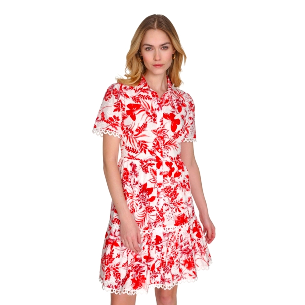 Eliza J Printed Button Front Short Sleeve Dress